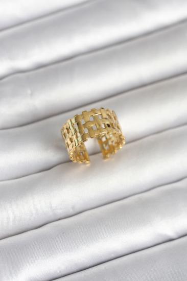 316L Çelik Gold Renk Hasır Model Kadın Yüzük