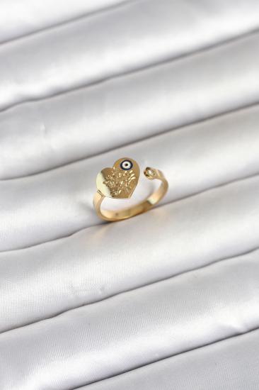 316L Çelik Gold Renk Nazar Detaylı Kalp Model Kadın Yüzük