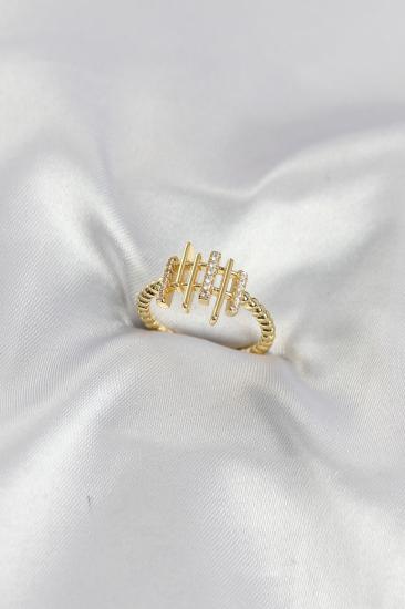Gold Renk Zirkon Taşlı Sütun Model Kadın Yüzük