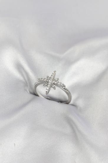 Pirinç Gümüş Renk Kutup Yıldızı Model Zirkon Taşlı Kadın Yüzük