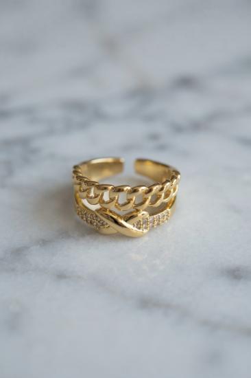 Zincir ve Düğüm Detaylı Ayarlanabilir Gold Renk Yüzük