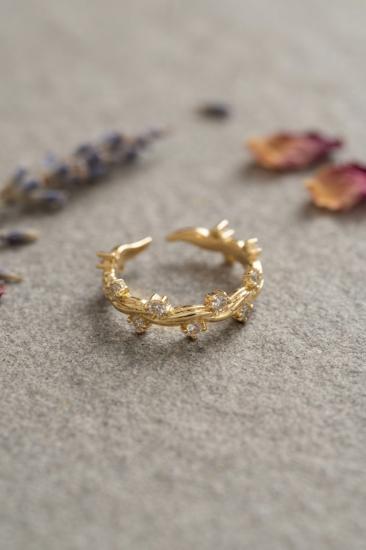 Gold Renk Zirkon Taşlı Sarmaşık Model Kadın Yüzük