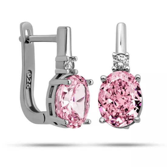 Gümüş Ice Cut Oval Pembe Zirkon Taşlı Kadın Küpe