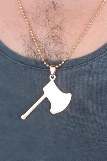 Rose Renk Metal Balta Figürlü Erkek Kolye
