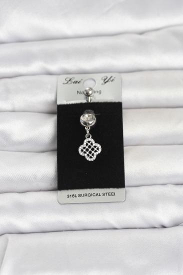 316L Cerrahi Çelik Zirkon Taşlı Sallantılı Yonca Model Göbek Piercing