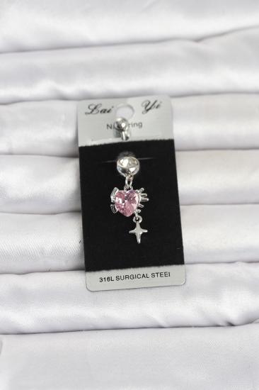 316L Cerrahi Çelik Pembe Zirkon Taşlı Model Göbek Piercing