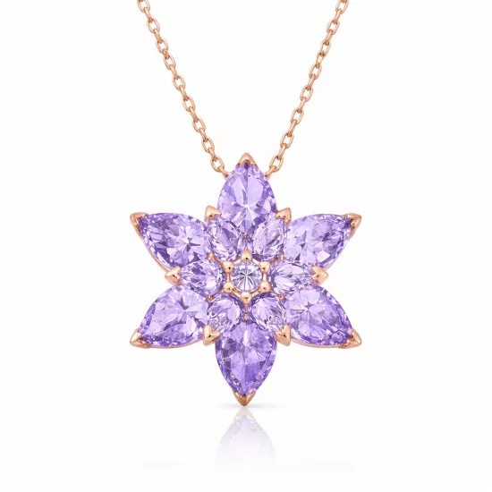 Gümüş Rose Lila Lotus Çiçeği Kolye
