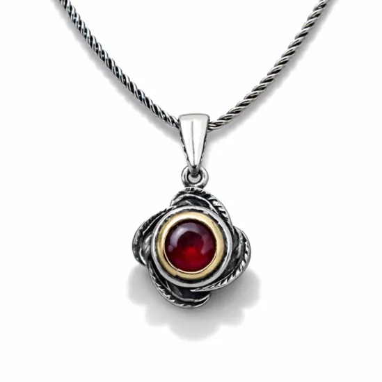 Gümüş Kırmızı Taşlı Gül Model Kadın Kolye