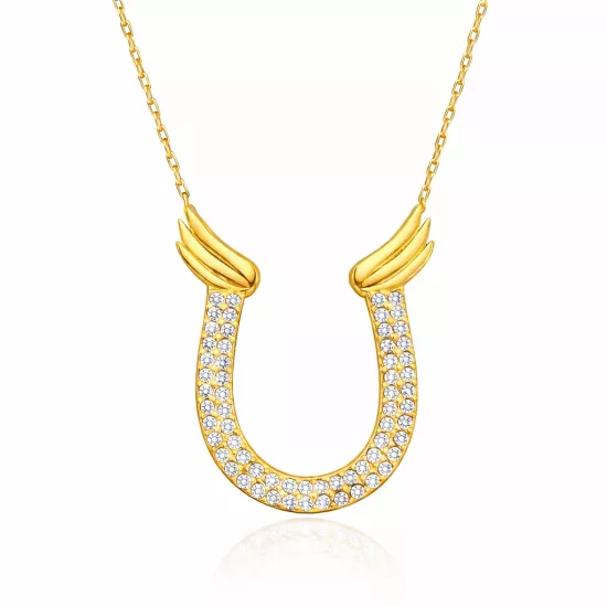 Gümüş Gold Zirkon Taşlı Nal Kadın Kolye