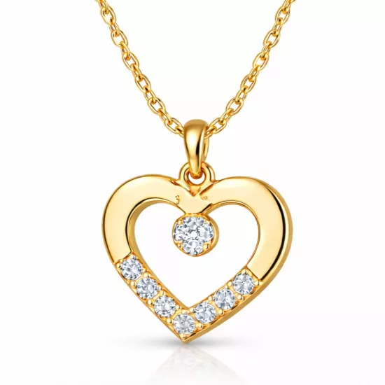 Gümüş Gold Minik Kalpli Tektaş Kadın Kolye