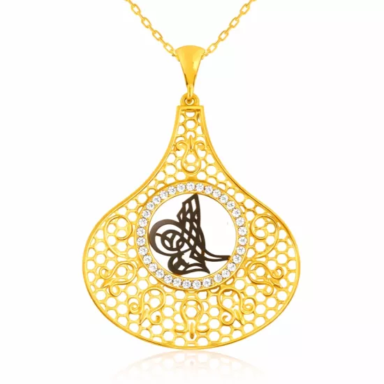Gümüş Gold Tuğra Bayan Kolye