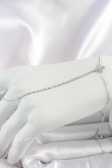 Pirinç Gümüş Renk Su Yolu Zirkon Taşlı İşlemeli Yonca Model Kadın Şahmeran