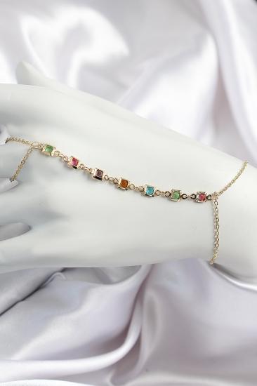 Pirinç Renkli Kare Zirkon Taşlı Y Model Gold Renk Kadın Şahmeran