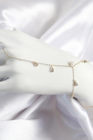 Pirinç Zirkon Taşlı Sallantılı Damla Model Gold Renk Kadın Şahmeran