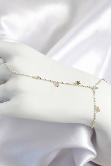 Pirinç Renkli Zirkon Taşlı Sallantılı Yıldızlı Model Gold Renk Kadın Şahmeran