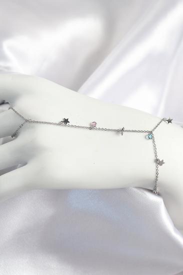 Pirinç Renkli Zirkon Taşlı Sallantılı Yıldızlı Model Gümüş Renk Kadın Şahmeran