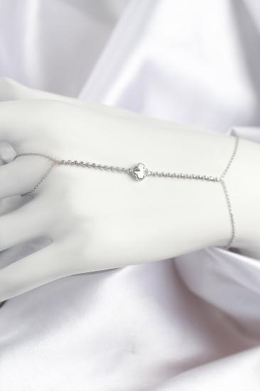 Pirinç Zirkon Taşlı Yonca Model Gümüş Renk Şahmeran