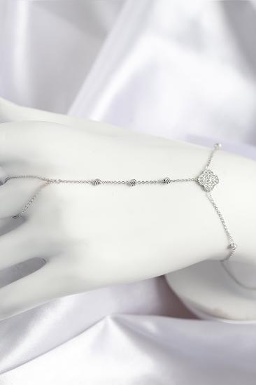 Pirinç Zirkon Taşlı Yonca Model Gümüş Renk Şahmeran