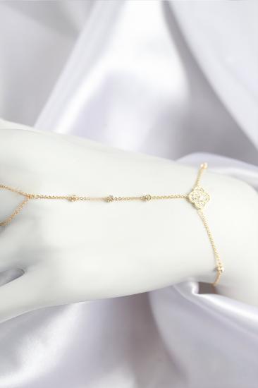 Pirinç Zirkon Taşlı Yonca Model Gold Renk Şahmeran