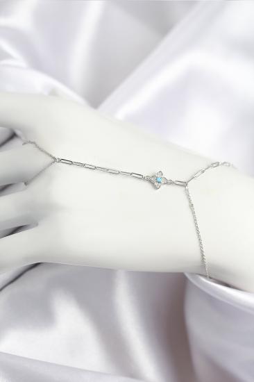 Pirinç Zirkon Taşlı Mavi Boncuklu Yonca Model Gümüş Renk Şahmeran
