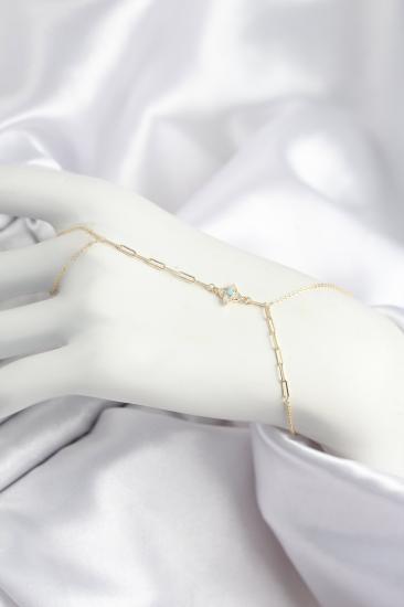 Pirinç Zirkon Taşlı Mavi Boncuklu Yonca Model Gold Renk Şahmeran