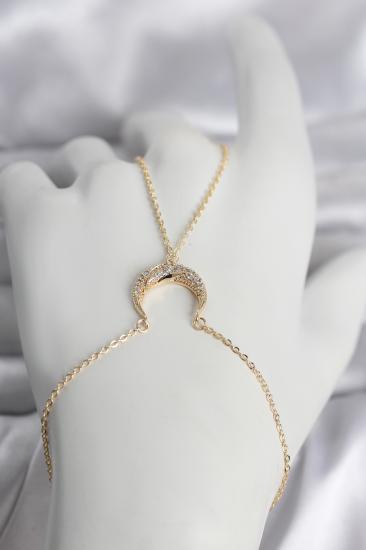 Pirinç Gold Renk Hilal Model Zirkon Taşlı Kadın Şahmeran