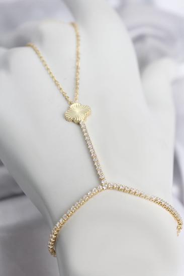 Gold Renk Pirinç Lazerli Yonca Model Zirkon Taşlı Şahmeran