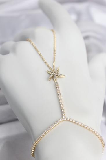 Gold Renk Pirinç Zirkon Taşlı Deniz Yıldızı Model Şahmeran