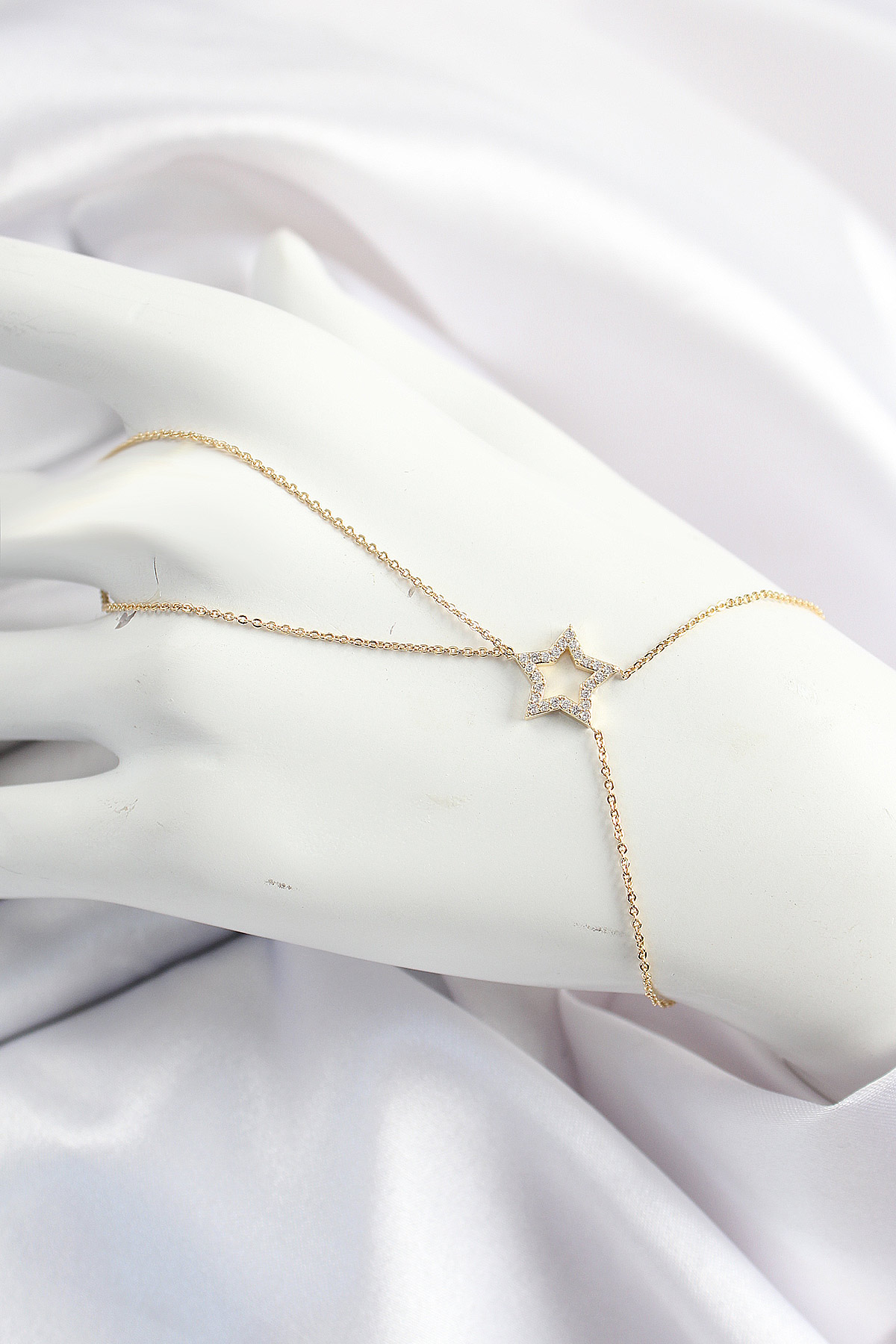 Pirinç Gold Renk Zirkon Taşlı Yıldız Model Şahmeran