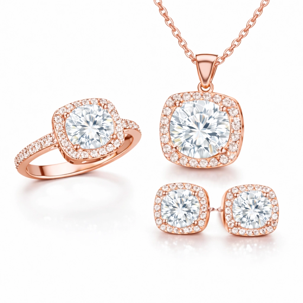 Gümüş Rose Kare Montür Kadın Set